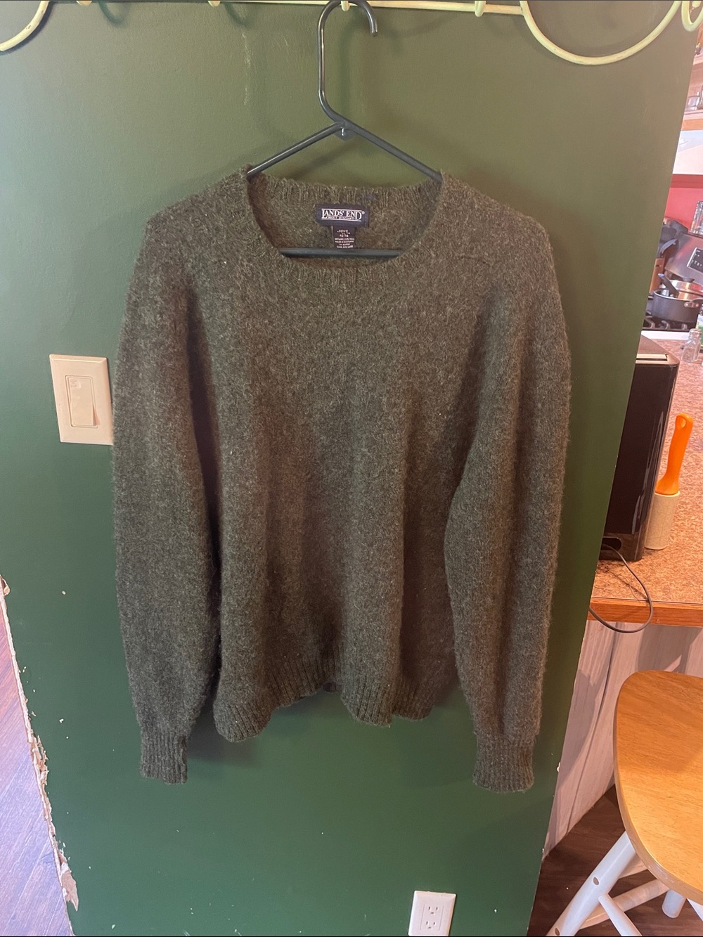 Vintage Land’s End Sweater Men’s XL Green 100% Shetland Wool Made in Scotland